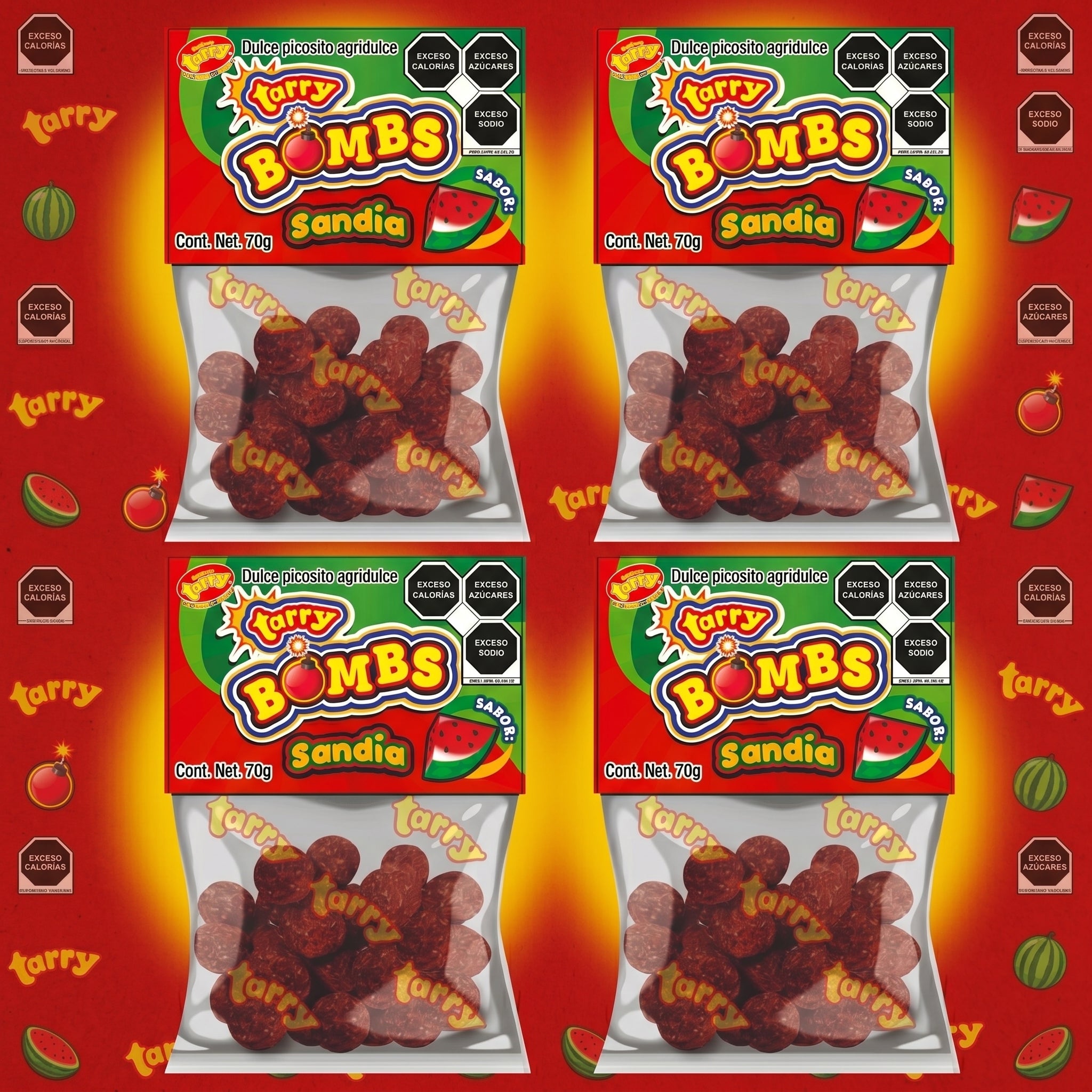 Tarry Bombs Sandia 4 Packs 280gr Bolitas Dulce Enchilado