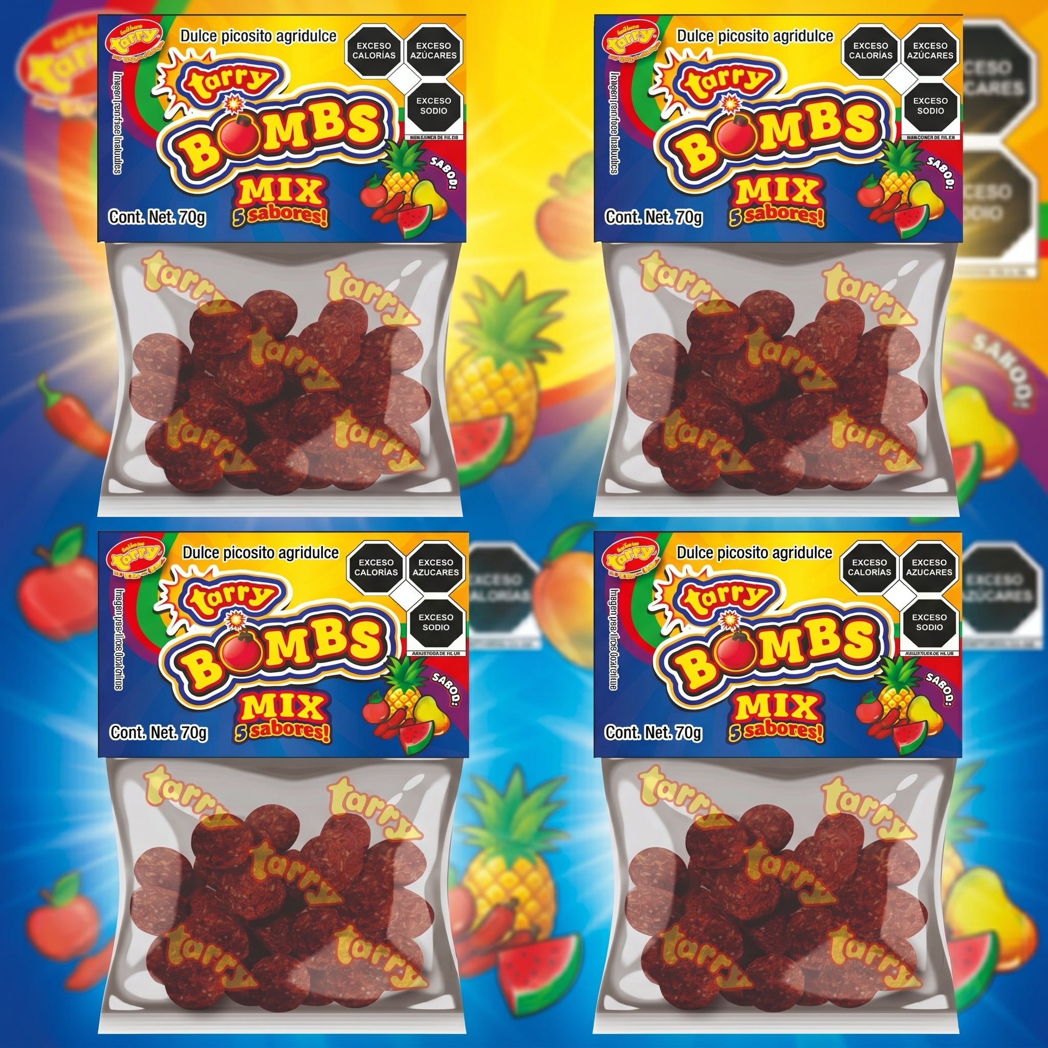 Tarry Bombs Mix 4 Packs 280gr Bolitas Dulce Enchilado