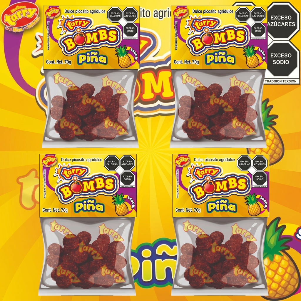Tarry Bombs Piña 4 Packs 280gr Bolitas Dulce Enchilado