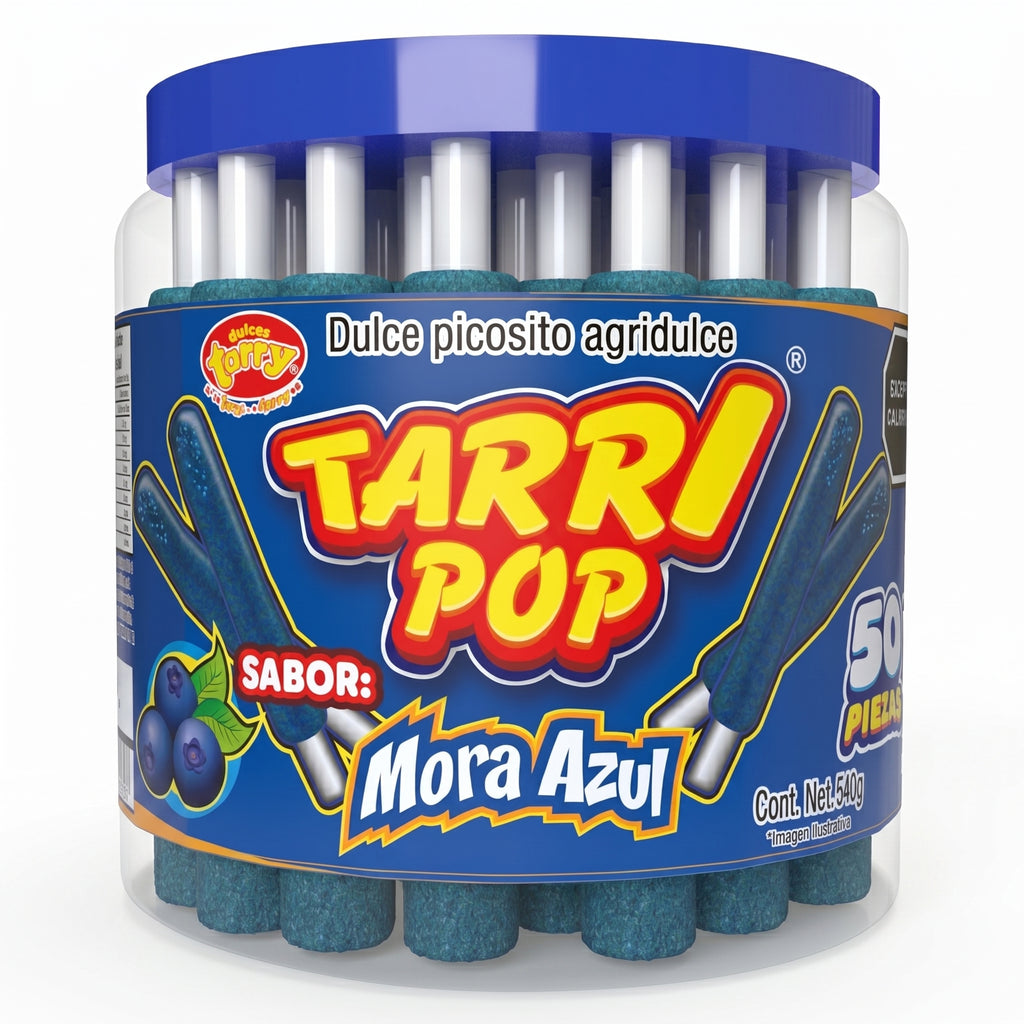 Tarry pop Vitrolero Banderilla Mora azul 50pz 540gr Micheladas