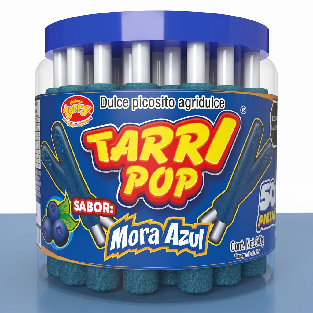 Tarry pop Vitrolero Banderilla Mora azul 50pz 540gr Micheladas