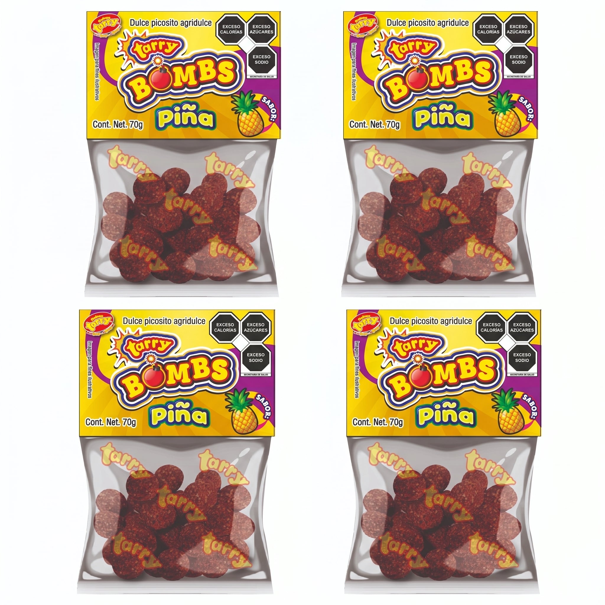 Tarry Bombs Piña 4 Packs 280gr Bolitas Dulce Enchilado