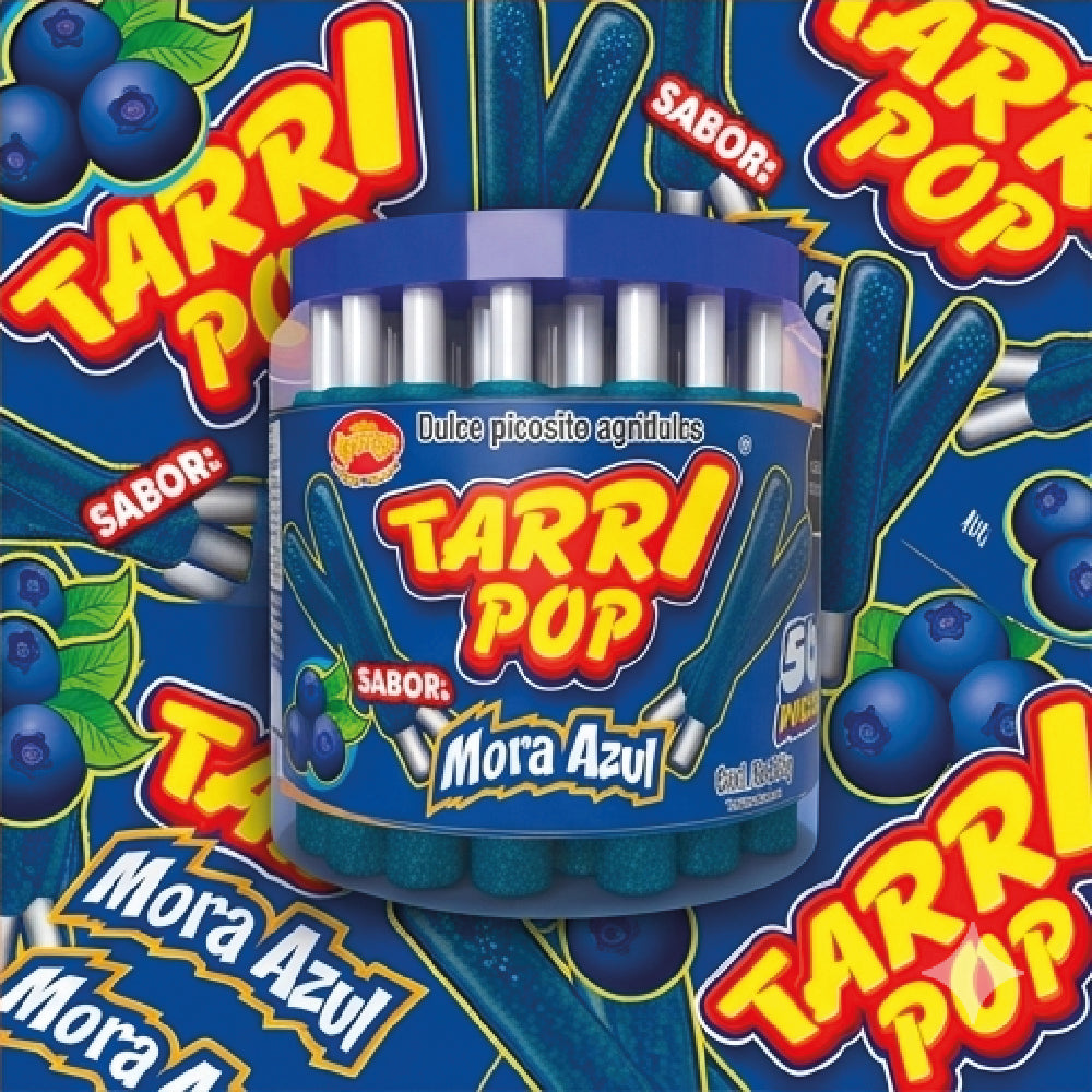 Tarry pop Vitrolero Banderilla Mora azul 50pz 540gr Micheladas